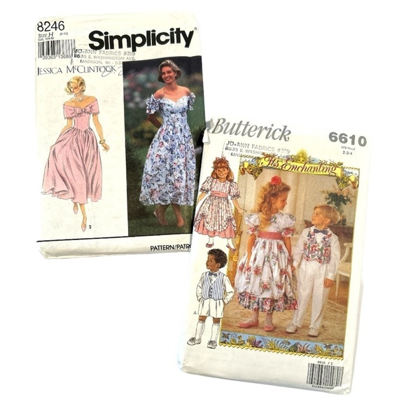Lot of 2 90's Cottagecore Patterns Simplicity Butterick Jessica McClintock 1993 - Picture 1 of 11